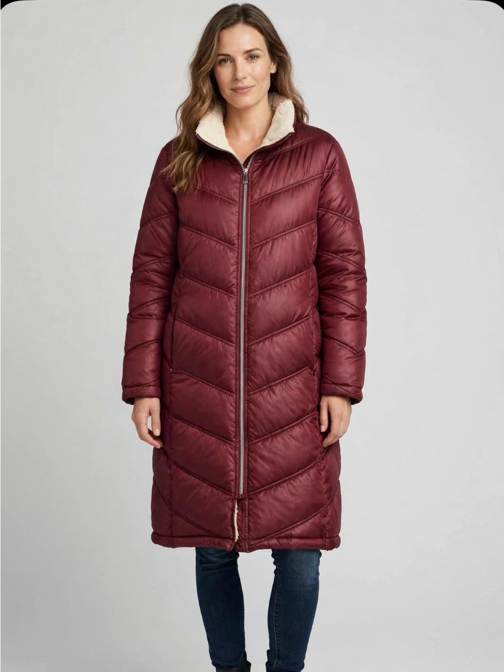 CoffeeShop Women's Long Quilted Puffer Coat PTP 27” L 37”